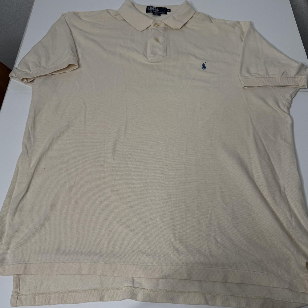 Polo Ralph Lauren Polo Shirt Mens XL Cream White Classic Fit 100% Cotton Casual